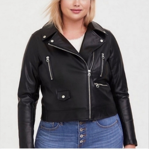torrid Jackets & Blazers - Torrid Black Faux Leather Biker Jacket Size 5 (5X)